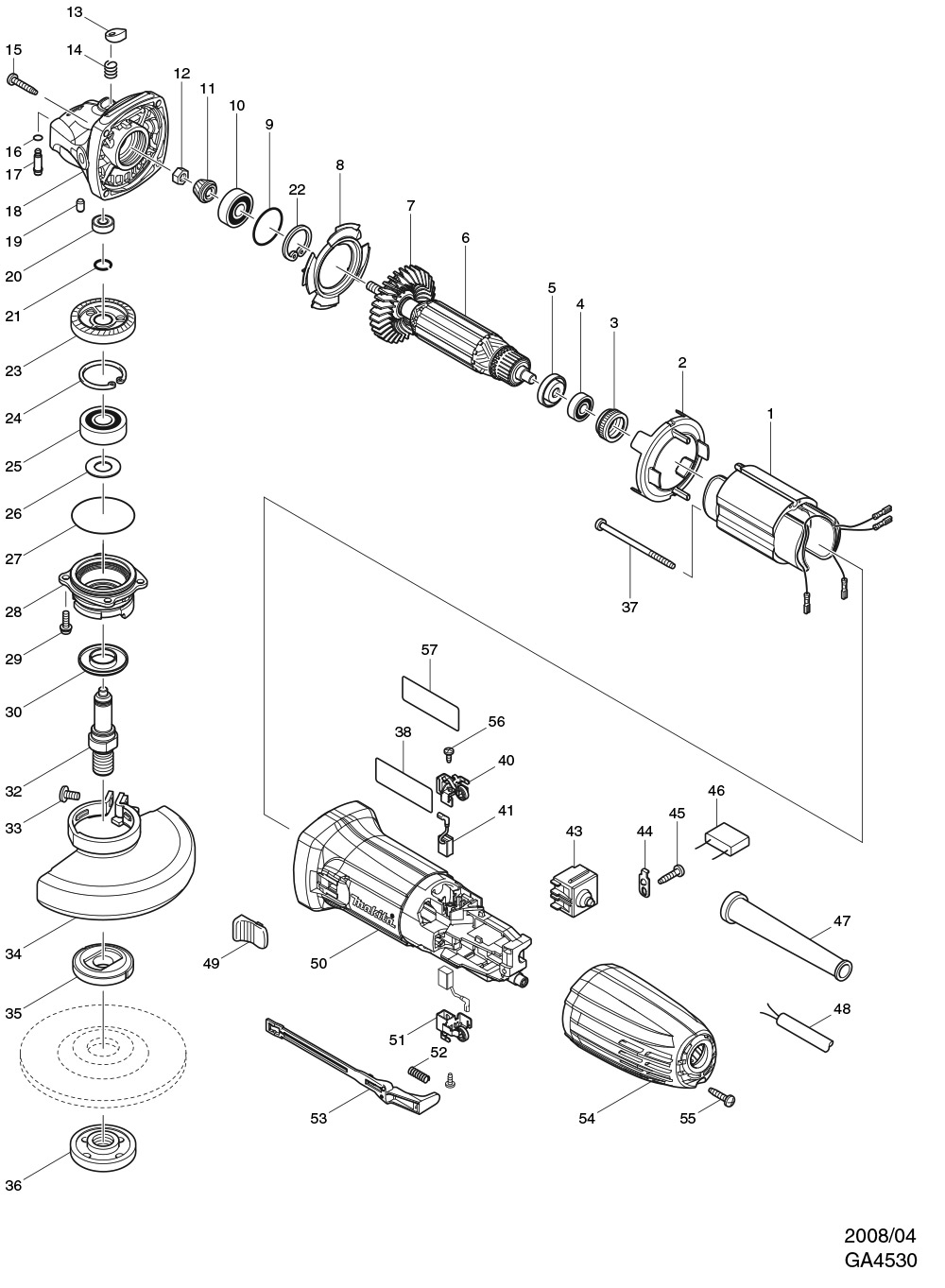 Makita GA4530 Taşlama Makinası yedek parçaları