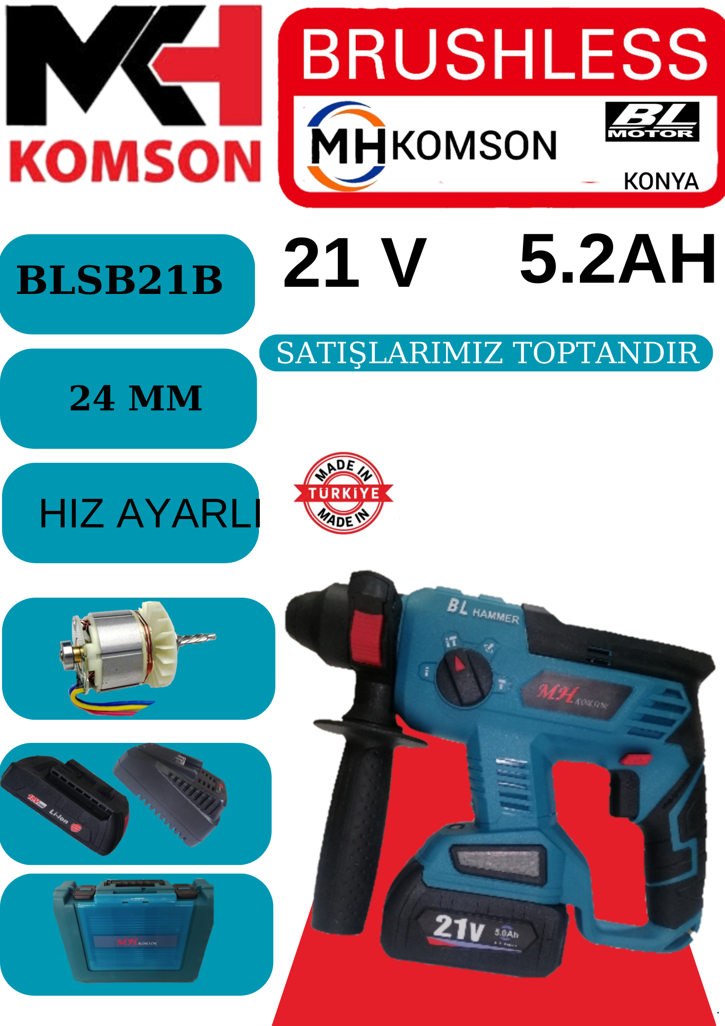 Komson Şarjlı hilti BLSG21B Kömürsüz Motor Lityum Batarya