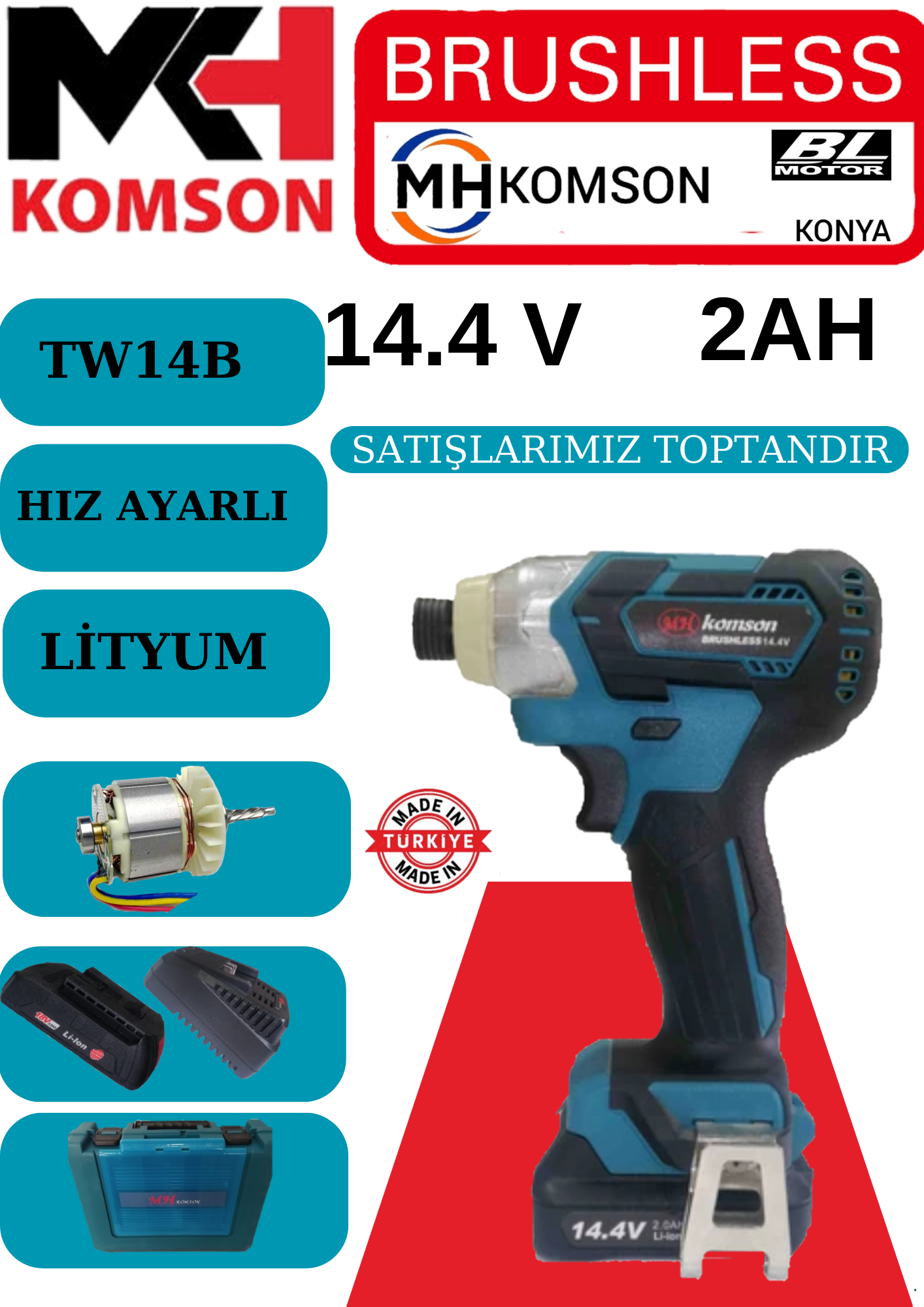 komson tw14b torklu vidalama kömürsüz motor 14,4v