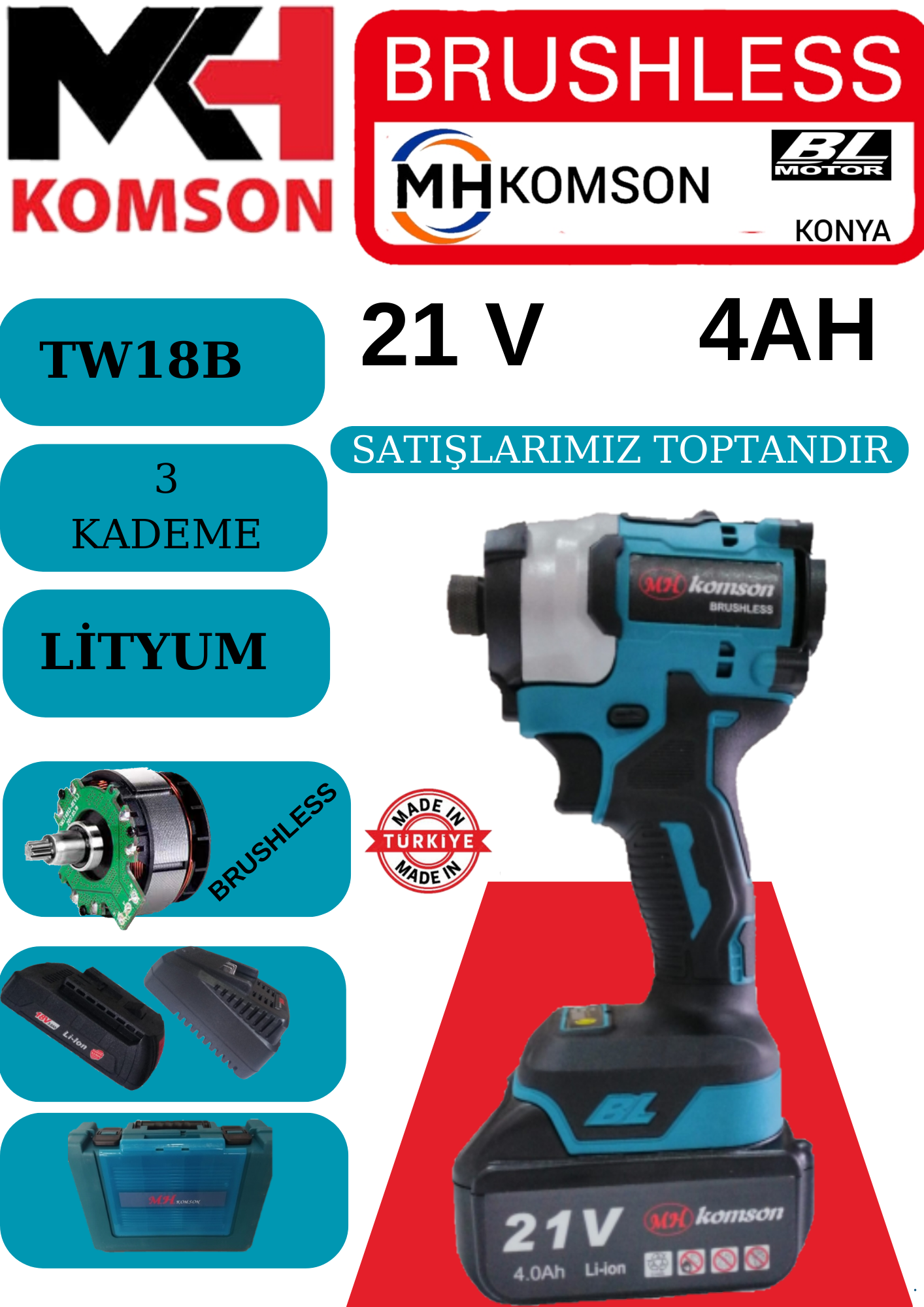 KOMSON TW18B TORKLU VİDALAMA ÇİFT BATARYA